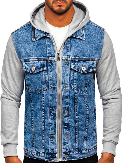 Bolf Herren Jeansjacke mit Kaupze Blau  HY1017