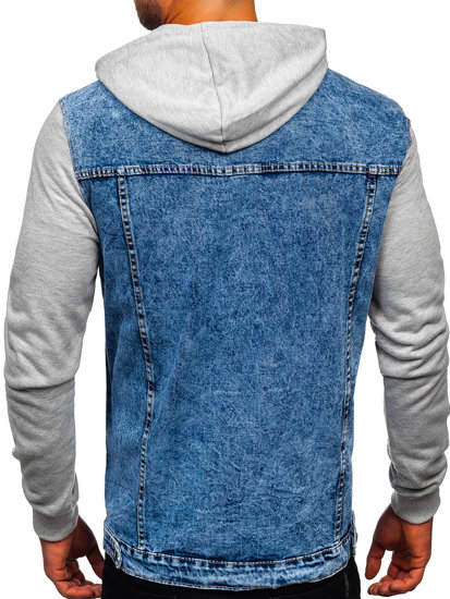 Bolf Herren Jeansjacke mit Kaupze Blau  HY1017