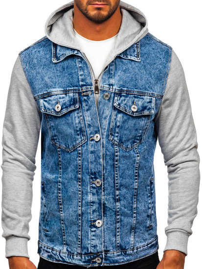 Bolf Herren Jeansjacke mit Kaupze Blau  HY1017