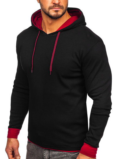 Bolf Herren Kapuzenpullover Schwarz-Weinrot  146312