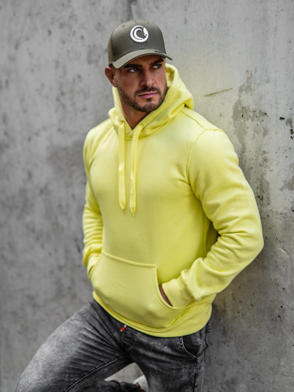 Bolf Herren Kapuzenpullover mit Kängurutasche Hell Gelb-Neon  2009A