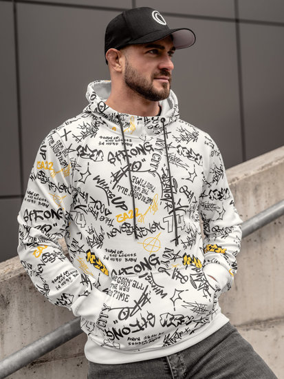 Bolf Herren Kapuzenpullover mit Kängurutsche und Motiv Weiß 8B1101A