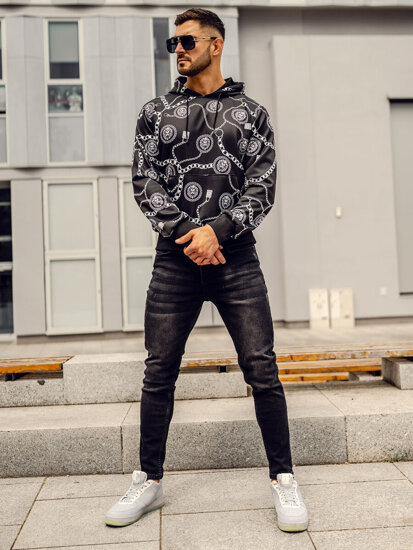 Bolf Herren Kapuzenpullover mit Motiv Schwarz  HM336