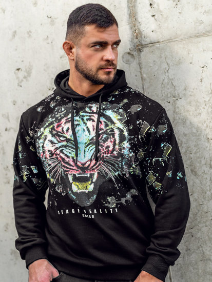 Bolf Herren Kapuzenpullover mit Pailletten-Applikation Schwarz  6420