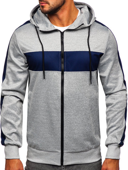 Bolf Herren Kapuzenpullover mit Reißeverschluss Sweatjacke Grau  27B8121