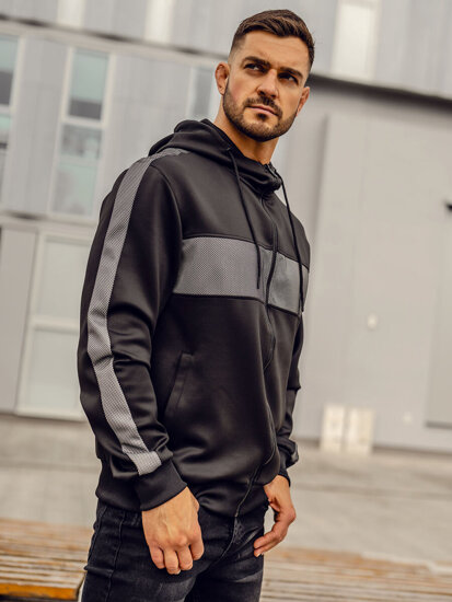 Bolf Herren Kapuzenpullover mit Reißeverschluss Sweatjacke Schwarz 27B8121