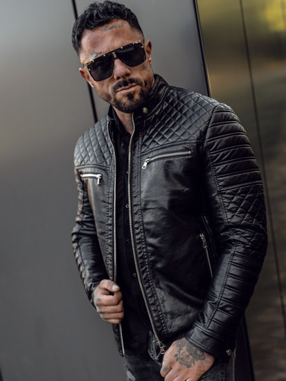 Bolf Herren Kunstleder Jacke Biker Schwarz 11Z8002