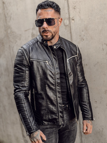 Bolf Herren Kunstleder Jacke Biker mit abnehmbaren Ärmeln Schwarz  11Z8011