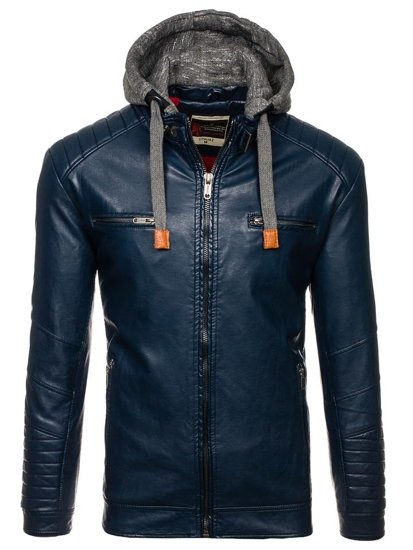 Bolf Herren Kunstleder Jacke Dunkelblau  ex702