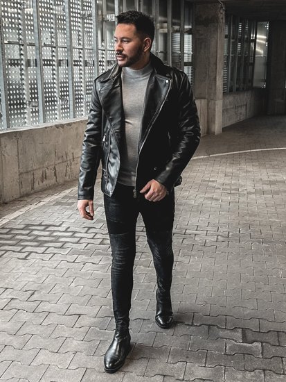 Bolf Herren Kunstleder Jacke Schwarz  11Z8014