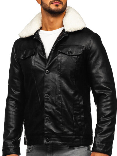 Bolf Herren Kunstleder Winterjacke Schwarz  8830