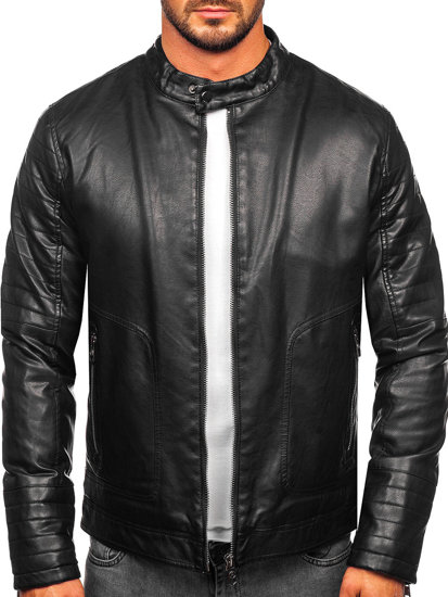 Bolf Herren Kunstlederjacke Biker Warm Gefüttert Schwarz  92531