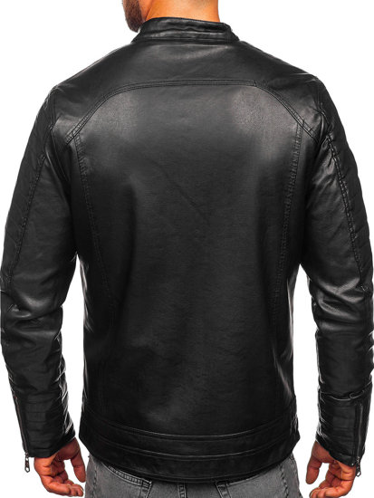 Bolf Herren Kunstlederjacke Biker Warm Gefüttert Schwarz  92531