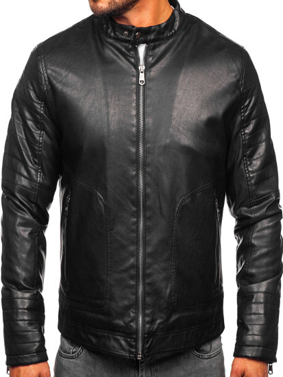 Bolf Herren Kunstlederjacke Biker Warm Gefüttert Schwarz  92531