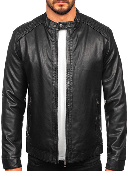 Bolf Herren Kunstlederjacke Biker Warm Gefüttert Schwarz  92532