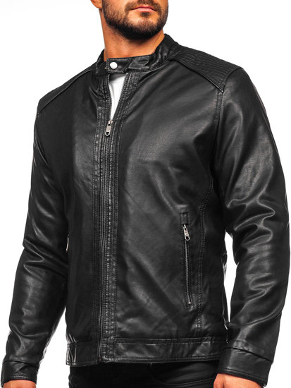 Bolf Herren Kunstlederjacke Biker Warm Gefüttert Schwarz  92532