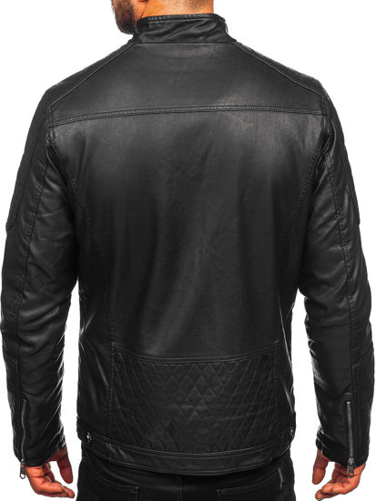 Bolf Herren Kunstlederjacke Biker Warm Gefüttert Schwarz  92535