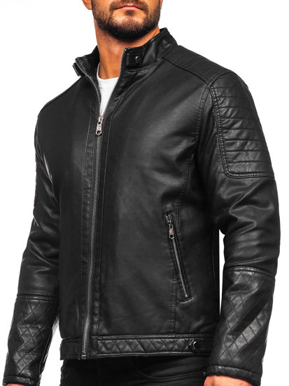 Bolf Herren Kunstlederjacke Biker Warm Gefüttert Schwarz  92535