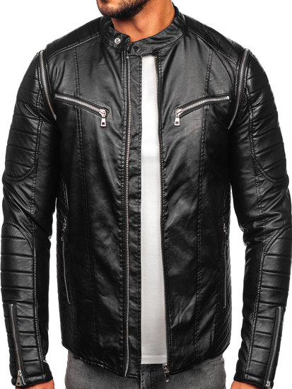 Bolf Herren Kunstlederjacke Biker mit abnehmbaren Ärmeln Schwarz  11Z8011