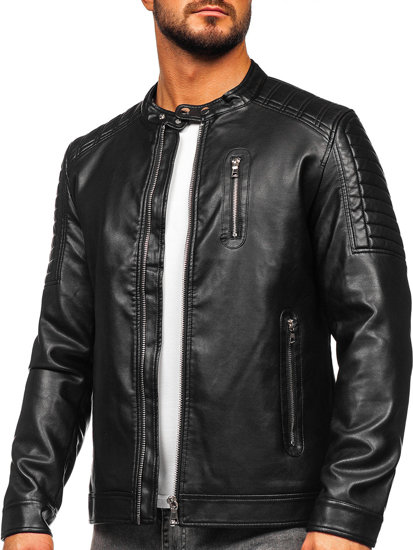 Bolf Herren Kunstlederjacke Bikerjacke Schwarz 11Z8017