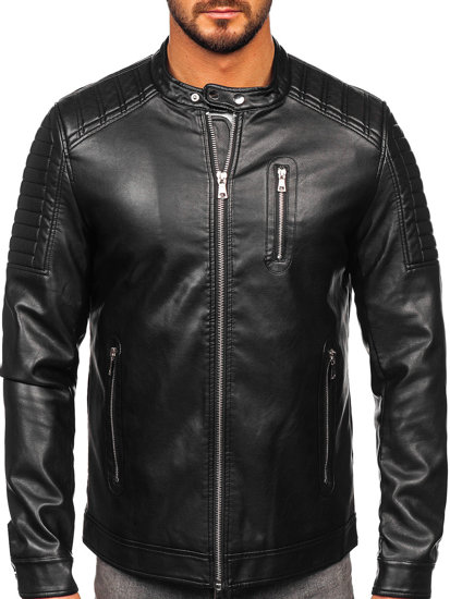 Bolf Herren Kunstlederjacke Bikerjacke Schwarz 11Z8017