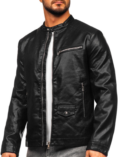 Bolf Herren Kunstlederjacke Bikerjacke Schwarz 11Z8021