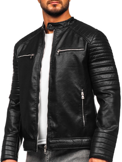 Bolf Herren Kunstlederjacke Bikerjacke Schwarz 11Z8023