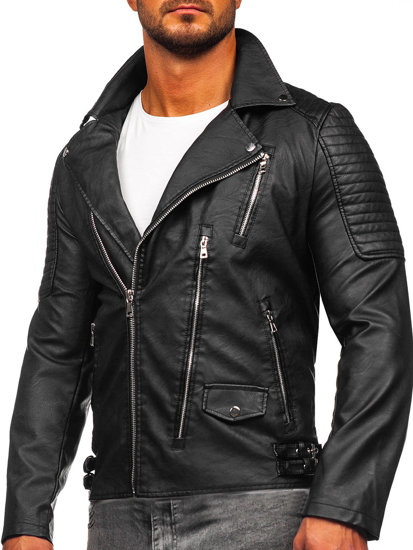 Bolf Herren Kunstlederjacke Bikerjacke Schwarz 11Z8026