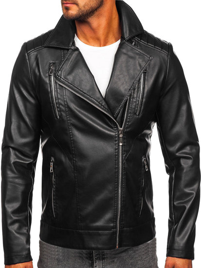 Bolf Herren Kunstlederjacke Bikerjacke Schwarz 11Z8056