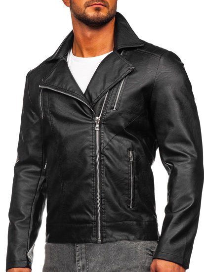 Bolf Herren Kunstlederjacke Bikerjacke Schwarz 11Z8067