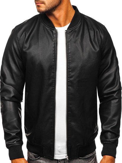 Bolf Herren Kunstlederjacke Bomber Jacke Schwarz  HK05