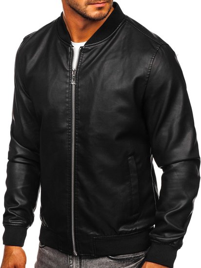 Bolf Herren Kunstlederjacke Bomber Jacke Schwarz  HK05