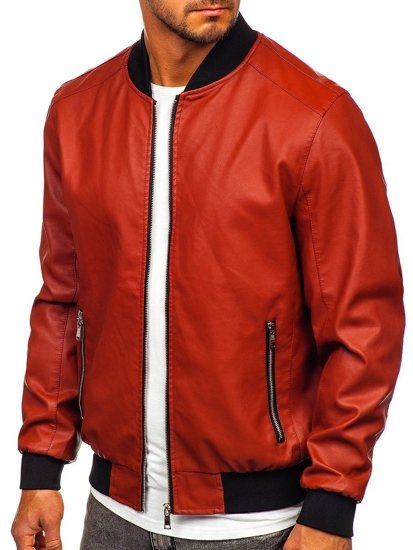 Bolf Herren Kunstlederjacke Bomberjacke Orange  1147