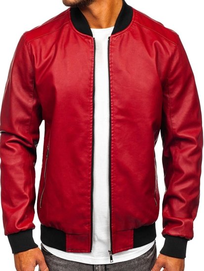 Bolf Herren Kunstlederjacke Bomberjacke Rot  1147