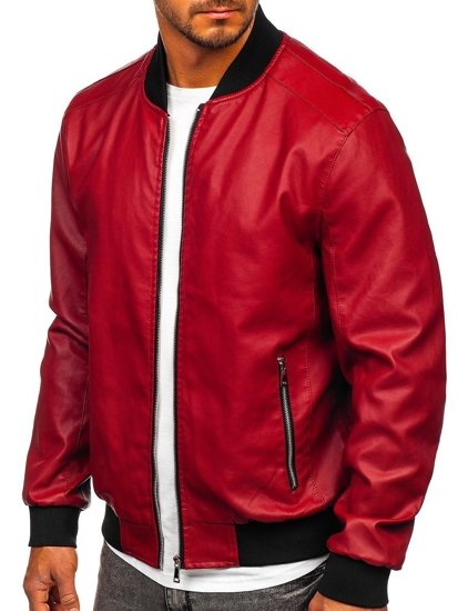 Bolf Herren Kunstlederjacke Bomberjacke Rot  1147