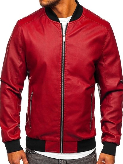 Bolf Herren Kunstlederjacke Bomberjacke Rot  1147