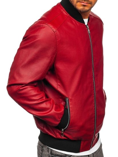 Bolf Herren Kunstlederjacke Bomberjacke Rot  1147