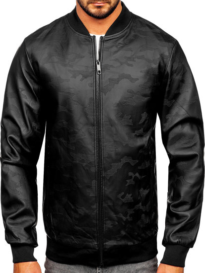 Bolf Herren Kunstlederjacke Bomberjacke Schwarz  3A63