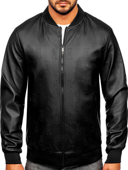 Bolf Herren Kunstlederjacke Bomberjacke Schwarz  3A66