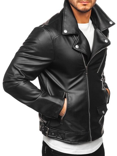 Bolf Herren Kunstlederjacke Schwarz  0006