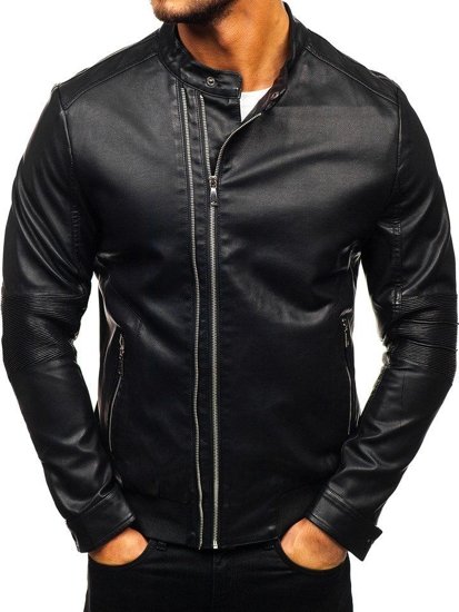 Bolf Herren Kunstlederjacke Schwarz  1073