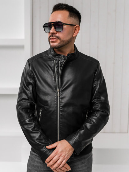 Bolf Herren Kunstlederjacke Schwarz  1073-A