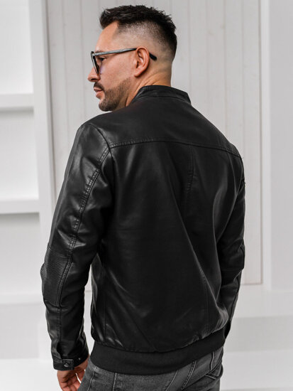 Bolf Herren Kunstlederjacke Schwarz  1073-A