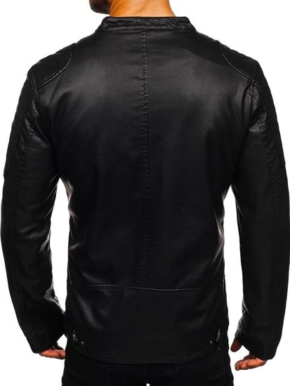 Bolf Herren Kunstlederjacke Schwarz  1108