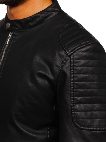 Bolf Herren Kunstlederjacke Schwarz  1108