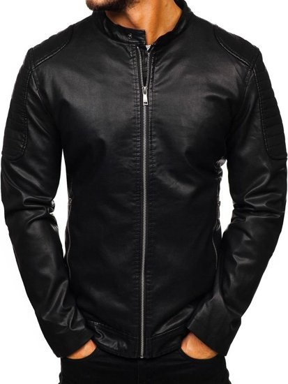 Bolf Herren Kunstlederjacke Schwarz  1108