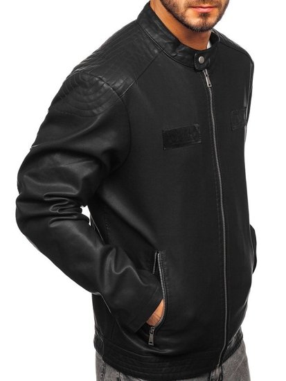 Bolf Herren Kunstlederjacke Schwarz  1122