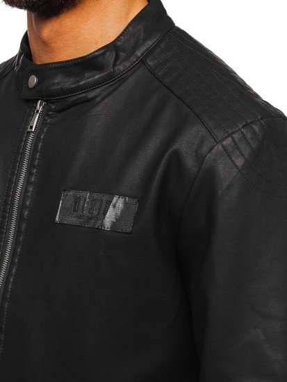 Bolf Herren Kunstlederjacke Schwarz  1122