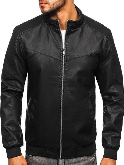 Bolf Herren Kunstlederjacke Schwarz  1123