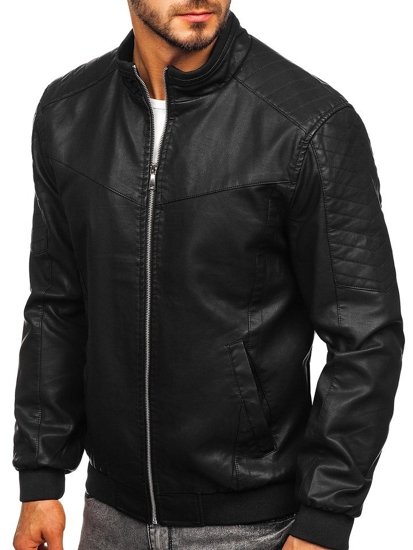 Bolf Herren Kunstlederjacke Schwarz  1123